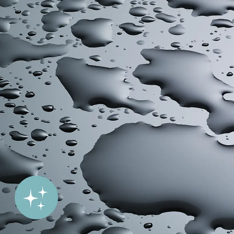 Droplets forming on a hard smooth surface.